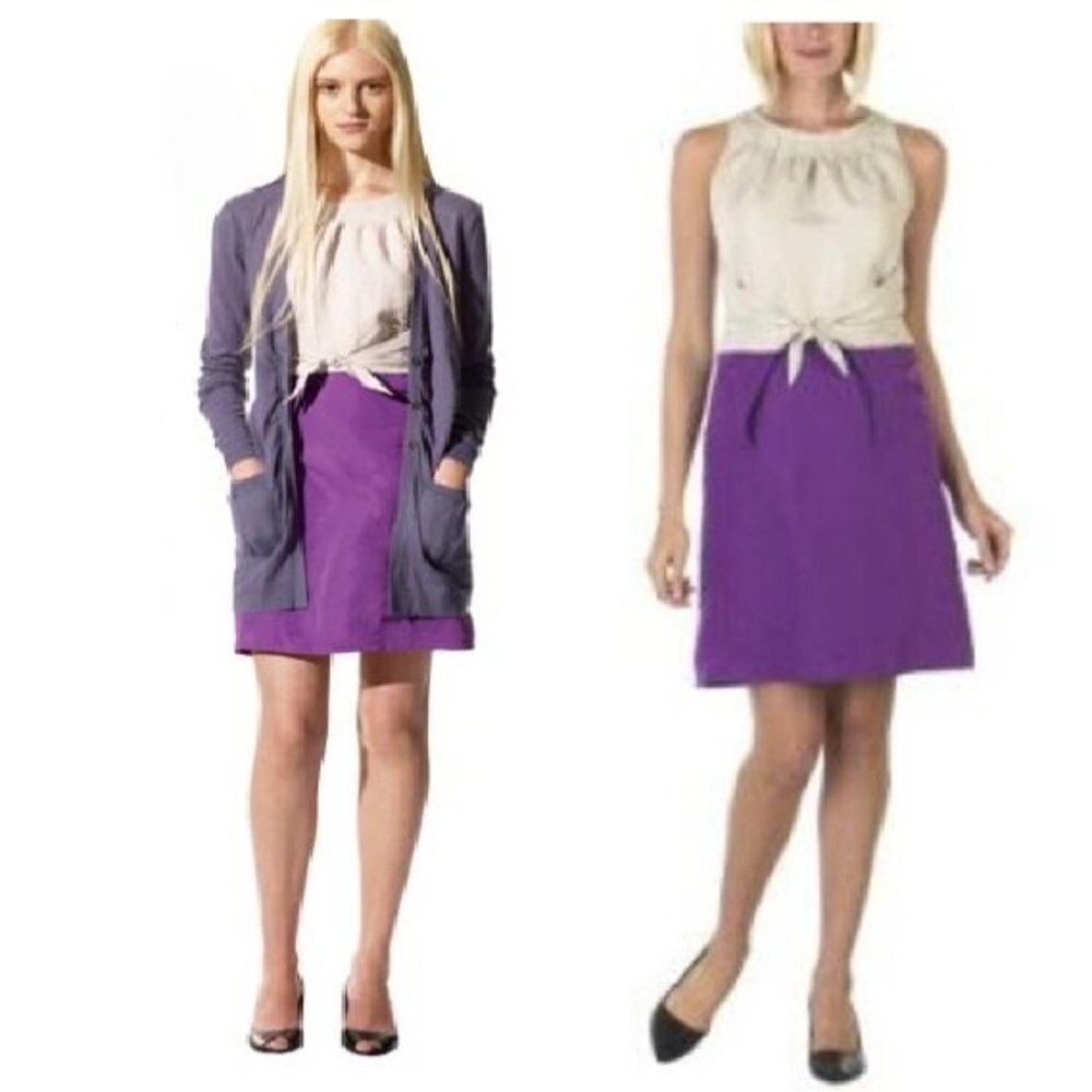 Richard Chai Women Brown Contrast Crinkle Tie Front Mini Casual Work Dress Small